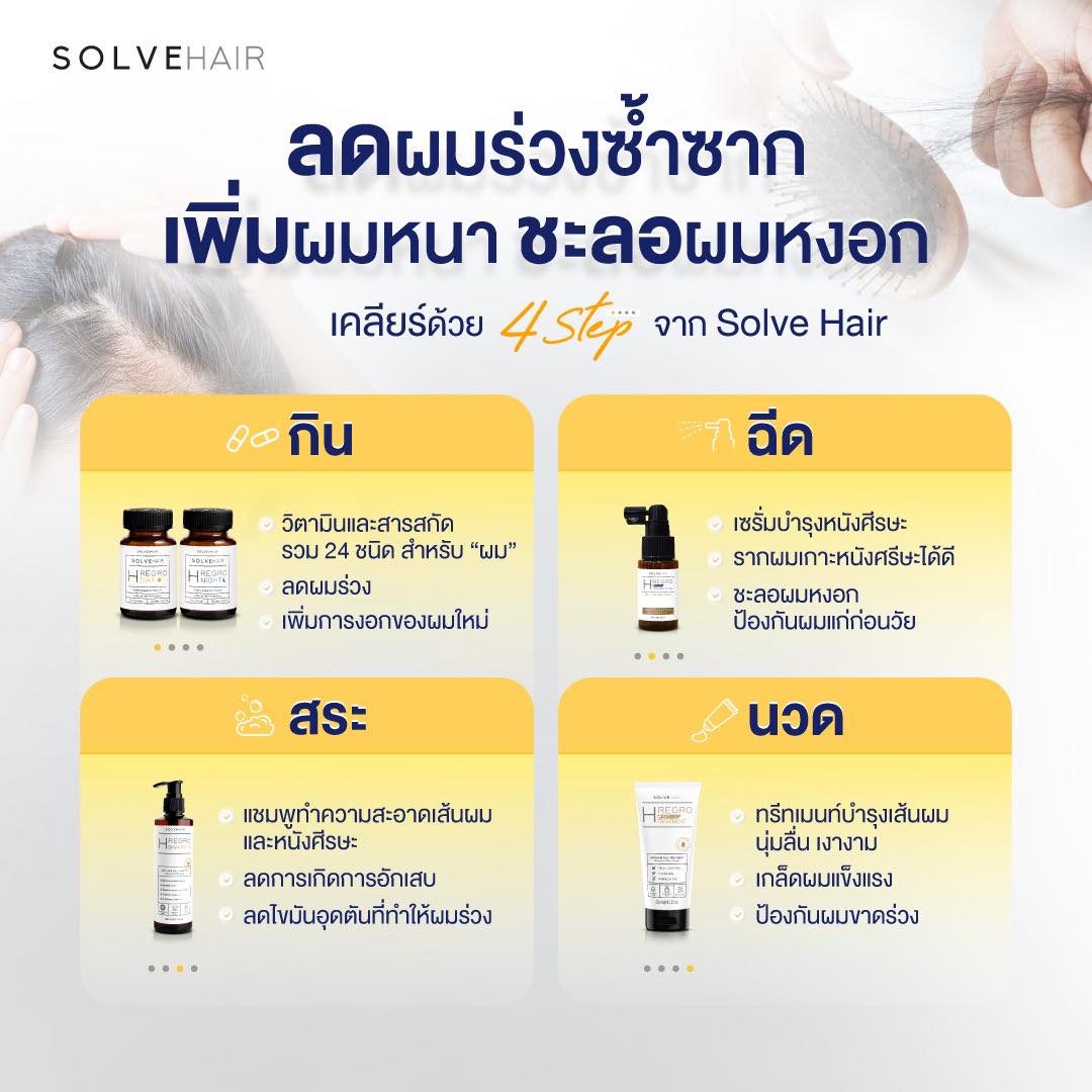 4 Step SolveHair เคลียร์ปัญหาผมร่วง ลดผมร่วงซ้ำซาก เพิ่มผมหนา ชะลอผมหงอก