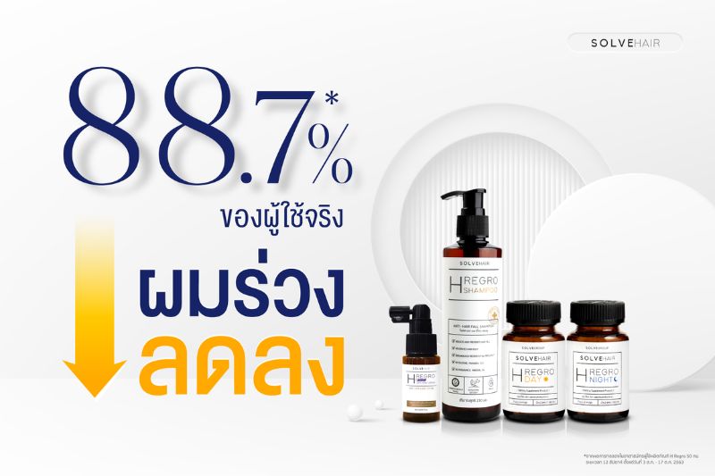 88.7% ของผู้ใช้จริง SolveHair ผมร่วง ลดลง