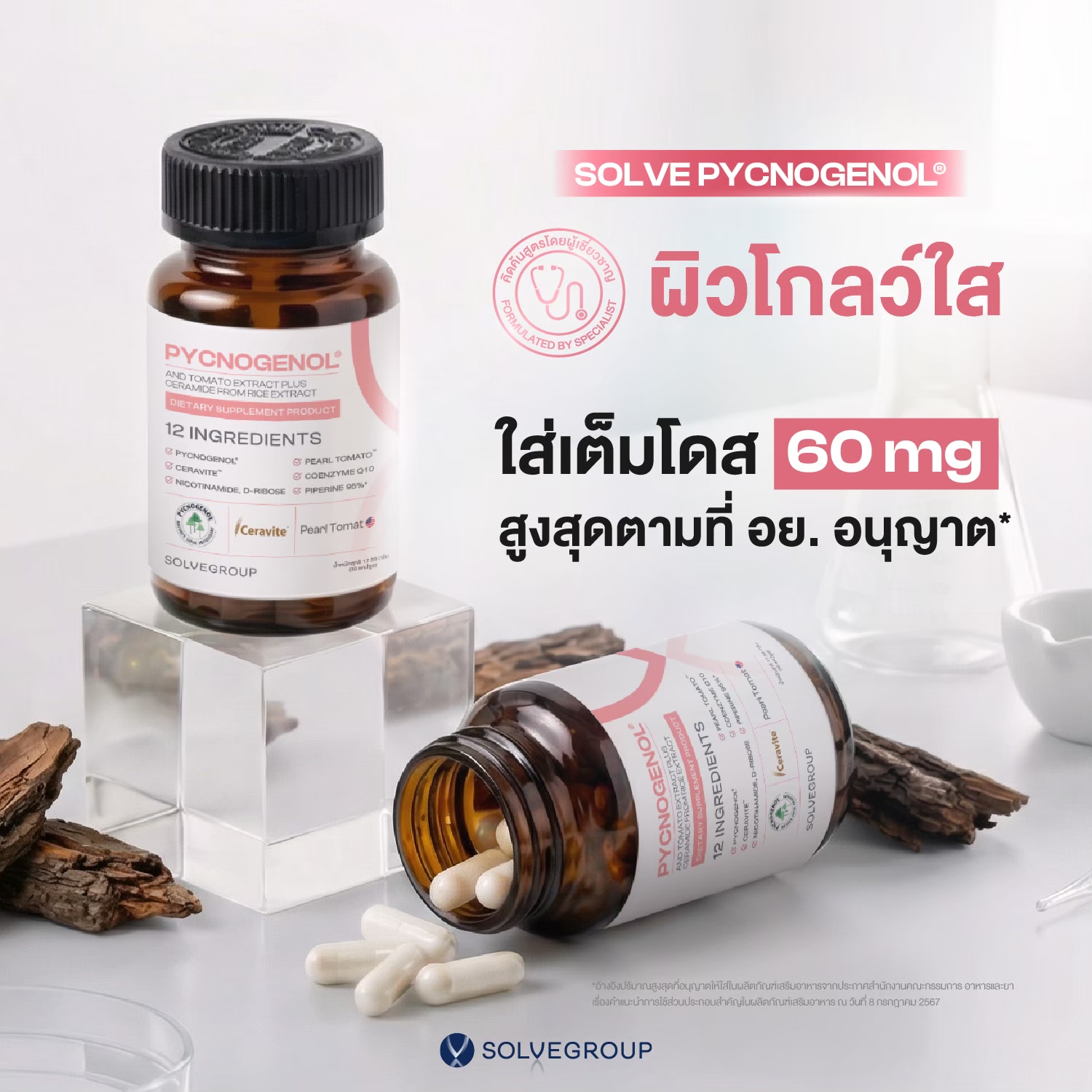 Solve Pycnogenol® (พิกโนจีนอล สารสกัดเปลือกสนฝรั่งเศส) + สารสกัดมะเขือเทศ + เซราไมด์จากข้าว - Image 3